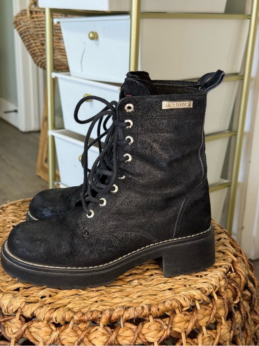 Harley Davidson Women’s Size 6 Leather Black Lace Up Boots